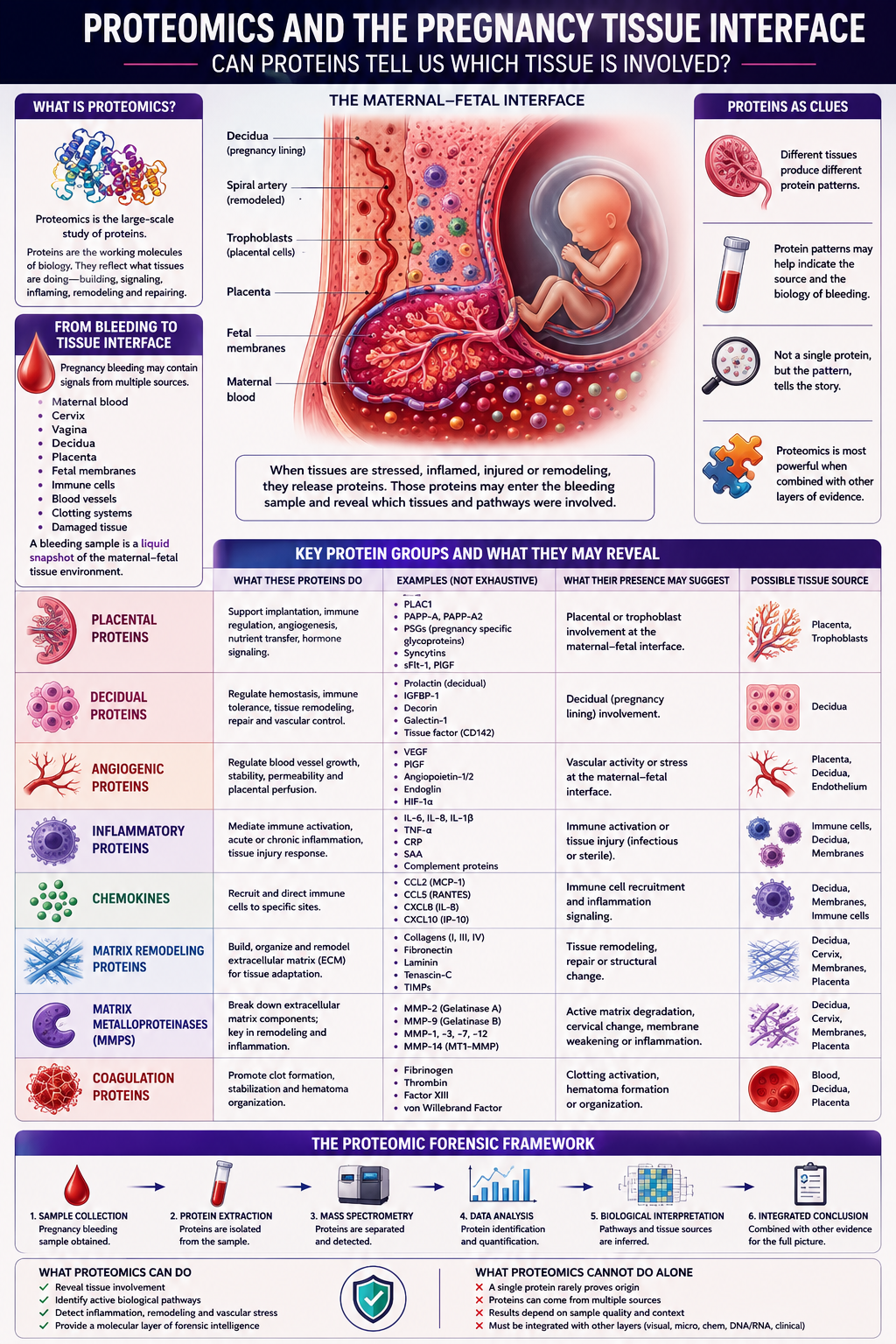 Microscope image concept showing pregnancy bleeding analyzed through magnified views of blood cells, inflammation, fibrin and tissue fragments.
